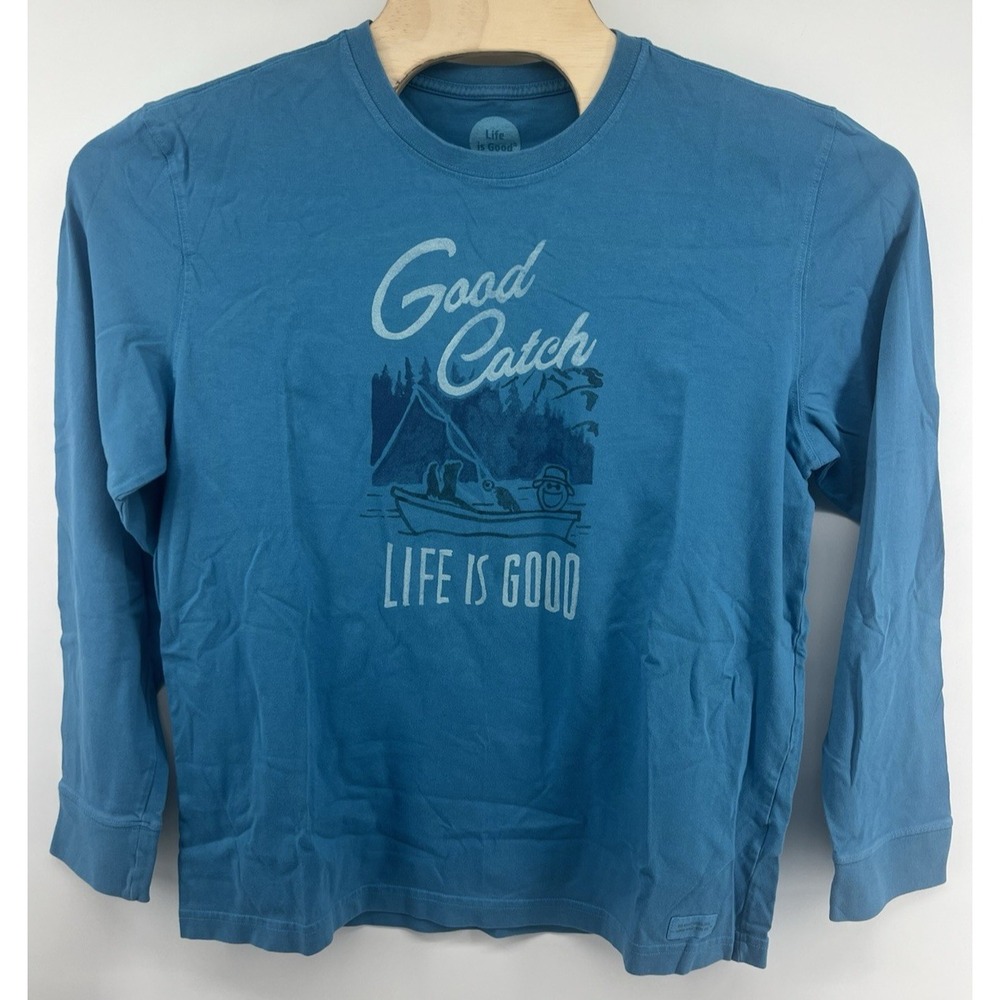 Life Is Good Classic Fit Crusher Shirt Long Sleeved Fishing Good Catch Mens L